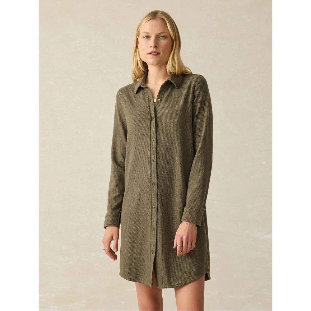 Faherty Legend Sweater Dress Olive Melange Twill SZ LARGE Long Sleeve Dress EUC
